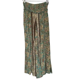NWT Karma Highway Women’s Wide Leg Palazzo Pants Green Floral Satin Boho Size OS - Picture 1 of 17