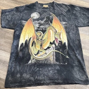 Vtg Y2k The Mountain Winged Fire Breathing Dragon All Over Print Tie-Dye Goth L - Picture 1 of 14