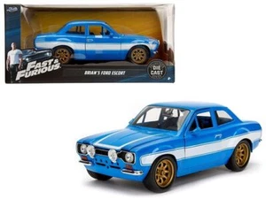 1970 Brian's Ford Escort Blue with White Stripes "Fast & Furious" Movie 1/24 Die - Picture 1 of 1