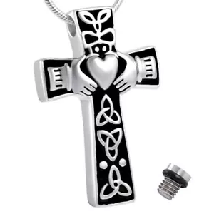 CREMATION JEWELLERY ASHES CROSS URN PENDANT KEEPSAKE MEMORIAL NECKLACE LOCKET UK - Picture 1 of 23