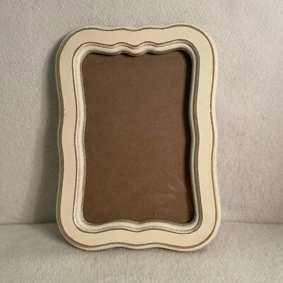Ivory Colored Distressed Ripple Wooden Picture Frame 4x6” Stand - Image 1 of 4