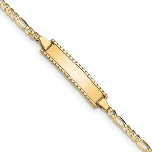 10K Yellow Gold Figaro Link ID Bracelet Gift 1.76g Gift for Mother - Picture 1 of 3