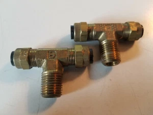 Menge (2) 3/8" Parker Messing Poly-Tite Abzweig T-Stück Fittinge 1/4 npt, 172P-6-4 - Bild 1 von 3