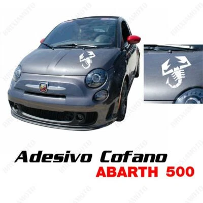 BRIXIAMOTO ADESIVO COFANO LOGO ABARTH SCORPIONE RACING PER FIAT PUNTO 500 BIANCO