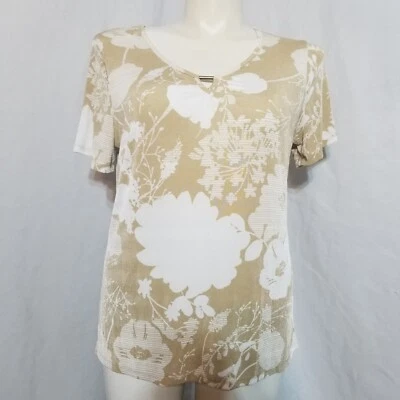 Blusa Camisa Jaclyn Smith Talla M Beige Floral Corta Foto 1 de 4