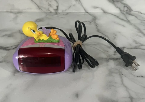 Vinatge Tweety Bird Purple Butterfly Alarm Clock *Tested Cover