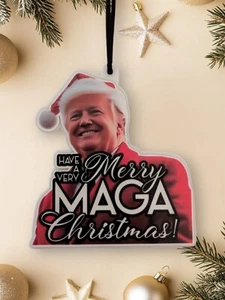 Trump Feliz MAGA Adorno de Navidad 3.5" 2024 Decoración Divertido Regalo Santa Fiesta Sombrero - Imagen 1 de 5