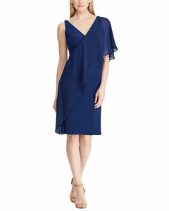 Lauren Ralph Lauren Womens Elegant Ruffled-Overlay Dress 6 Luxe Blue - NWT $185 - Picture 1 of 4