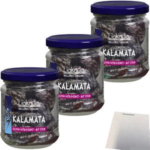 Liakada Kalamata Oliven Getrocknet mit Stein 3er Pack 3x110g Glas usy Block - Bild 1 von 4