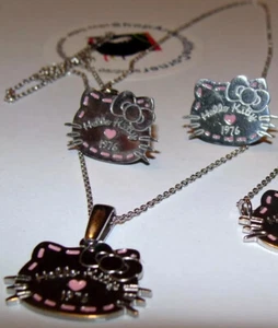 HELLO KITTY SANRIO SOLID .925 S. SILVER Pink Enamel Jewelry Set  ITALY - Picture 1 of 9