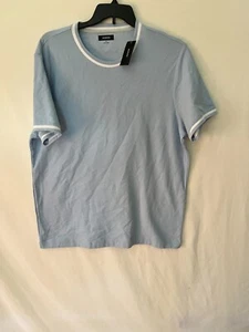 New Alfani Men's Tipped Textured Pique T- Shirt Blue Short Sleeve Size 2XL - Picture 1 of 5