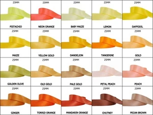 5yds ~~ 25mm Yellow Organe Gold Peach Double Face Satin Ribbon 20 COLOURS U PICK - Picture 1 of 21