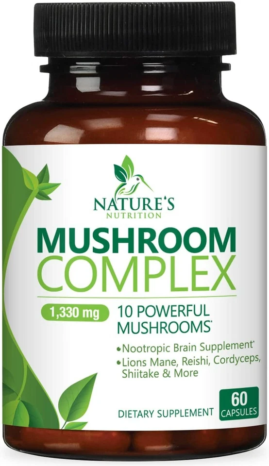 Mushroom Complex Supplement Capsules - 10 Mushrooms Lions Mane, Reishi, Chaga - Image 1 of 4