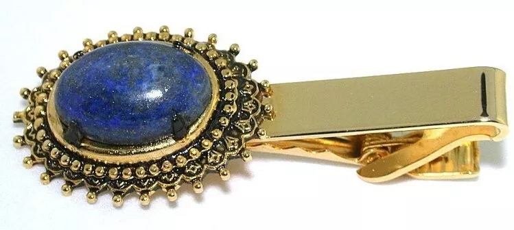2 3/10 INCH  18x13 OVAL LAPIS LAZULI GEM TIE SPRING CLIP TIE BAR EBS7670/5623 - Image 1 of 1