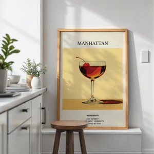 Cocktail Poster - Manhattan | Kitchen Wall Art for Home Bar | A4, A3, A2 - Picture 1 of 5