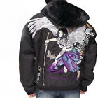 Mens Winter Reversible Hoodie Zip Jacket Japanese Pattern Embroidery Sword Girl