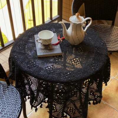 Crochet Tablecloth Retro Table Cover Lace Tassel Hollow Our Home Decor Pastoral - Image 1 of 4