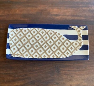 Neu Marine Beige Steinzeug Wal Hostess Tablett von Mud Pie Stone Mountain Georgia - Bild 1 von 5