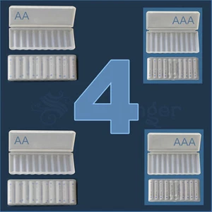 4-Pack BATTERY STORAGE CASE Holder Organizer Box :Each Holds 10 AA AAA Batteries - Picture 1 of 7