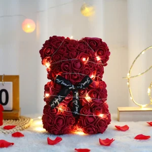 Rose Flower Teddy Bear with Box & Light Valentines Day Gifts - Picture 1 of 10