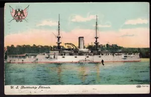 501 CARTOLINA MARINA AMERICANA CORAZZATA ILLINOIS 1908 - Foto 1 di 2