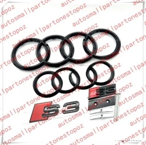 Audi S3 Set Combo Mesh Grille Metal Front Rear Gloss Black Badge Sticker RING - Picture 1 of 6