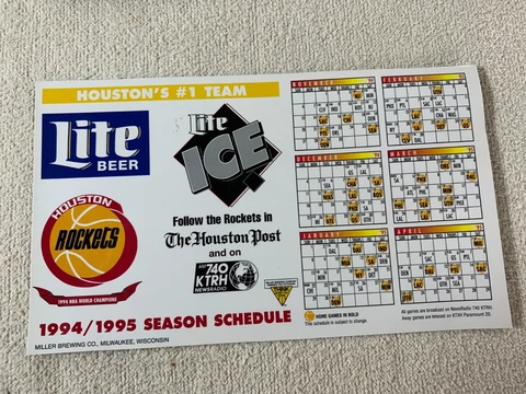 NBA HOUSTON ROCKETS VINTAGE 94/95 RUBBER REFRIDGERATOR MAGNET SCHEDULE CALENDAR Cover