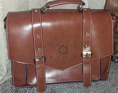 Mochila/maletín marrón grande clásica de cuero vegano para computadora portátil ECOSUSI para mujer Foto 1 de 4