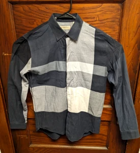 Burberry London Flannel Button Shirt Men M Navy Somerton Nova Check Plaid Block - Picture 1 of 13