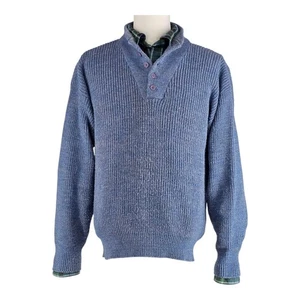 Ivy Heritage L.L. Bean High Trek Shawl Collar Sweater Men L Blue Wool Blend USA - Picture 1 of 13