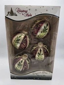 4 Glas Weihnachtsschmuck weiß rot grün Glitzer KREBS USA EUC - Bild 1 von 4