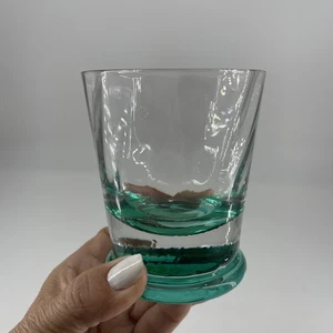 Libbey Glass Footed P. Optic Cry & Green 7 oz Bryce Handblown Sticker Vintage - Picture 1 of 7