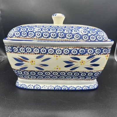 Temp-tations by Tara Old World Blue Rectangular Ceramic Bread Box with Lid - Image 1 of 4