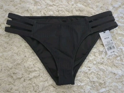 Nuevo bikini para mujer acanalado con tiras laterales descarado parte inferior-sombra y orilla negro XS     Foto 1 de 4