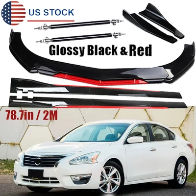 Front Bumper Lip Splitter Spoiler Glossy Black +Red For 2013-2015 Nissan Altima Foto 1 de 4