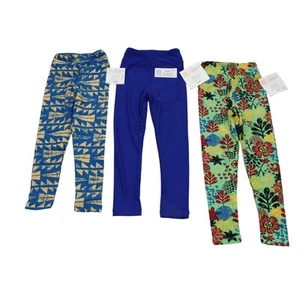 LulaRoe Pants Girls S/M Multicolor High Waist Pull On Set of 3 Leggings - Picture 1 of 16