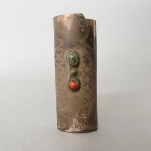 Vintage Native American Coral & Turquoise Sterling BIC Lighter Case Cover - Picture 1 of 15