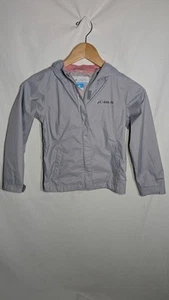 Columbia Youth Windbreaker Hooded Omni tech Jacket Gray Pink Girls Sz XS 6/6X - Picture 1 of 8