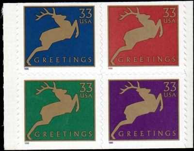 US Stamp #3364-67 - 1999 33¢ Christmas Reindeer, EzGrade™ VG/F, MNH, Block of 4 - Image 1 of 3