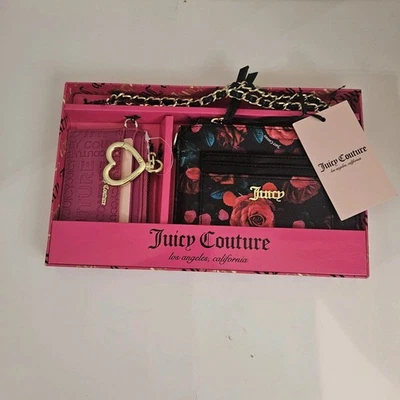 NIB  Juicy Couture  Black Rose Wristlet/ Coin Purse/ Credit Card Holder Gift Set - Image 1 of 4