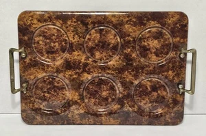 Vintage Kraftware Vinyl Drink Tray w/Metal Handles Molded Spaces Brown Marbled - Picture 1 of 10