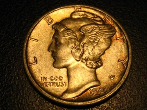 1940-S 90% Silver Mercury Head Dime BU Toned #3 ^^^^^^ - Picture 1 of 4