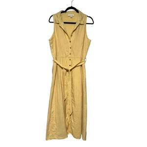 Coldwater Creek 100% Linen Maxi Dress Sz 16 Butter Yellow Button Front Old Money - Picture 1 of 5