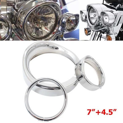 7" Headlight Light Trim 4.5" Fog Lamp Trim Ring  Covers For Harley Electra Glide - Изображение 1 из 4