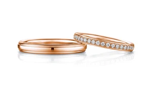 Fede nuziale coppia diamanti naturali rotonda oro rosa 18 kt 0,15 carati... - Foto 1 di 7