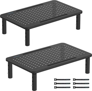 BONTEC 2 Pack 3 Height Adjustable Monitor Stand Riser with Pen Holder, Black - Afbeelding 1 van 7