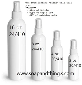 2 oz WHITE Bullet Plastic Bottle PET-12 sets choice of SPRAYER caps FREE SHIPP - Picture 1 of 2