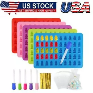 5 Pcs Gummy Bear Moulds,Candy Silicone Mould with 5 Pipettes,100 Cellophane Bags - Picture 1 of 7