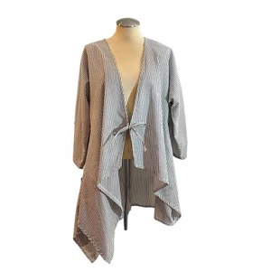 TAKARA Designs Cardigan M Womens Striped Boho Asymmetrical Cardigan Size Medium - Picture 1 of 12