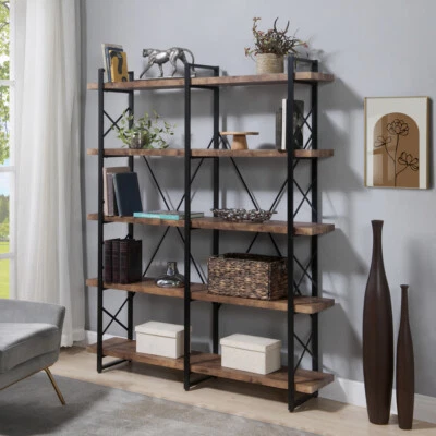 5 Tier Industrial Bookshelf, Storage  Bookcase with Metal Frame for Home Office - Image 1 of 4